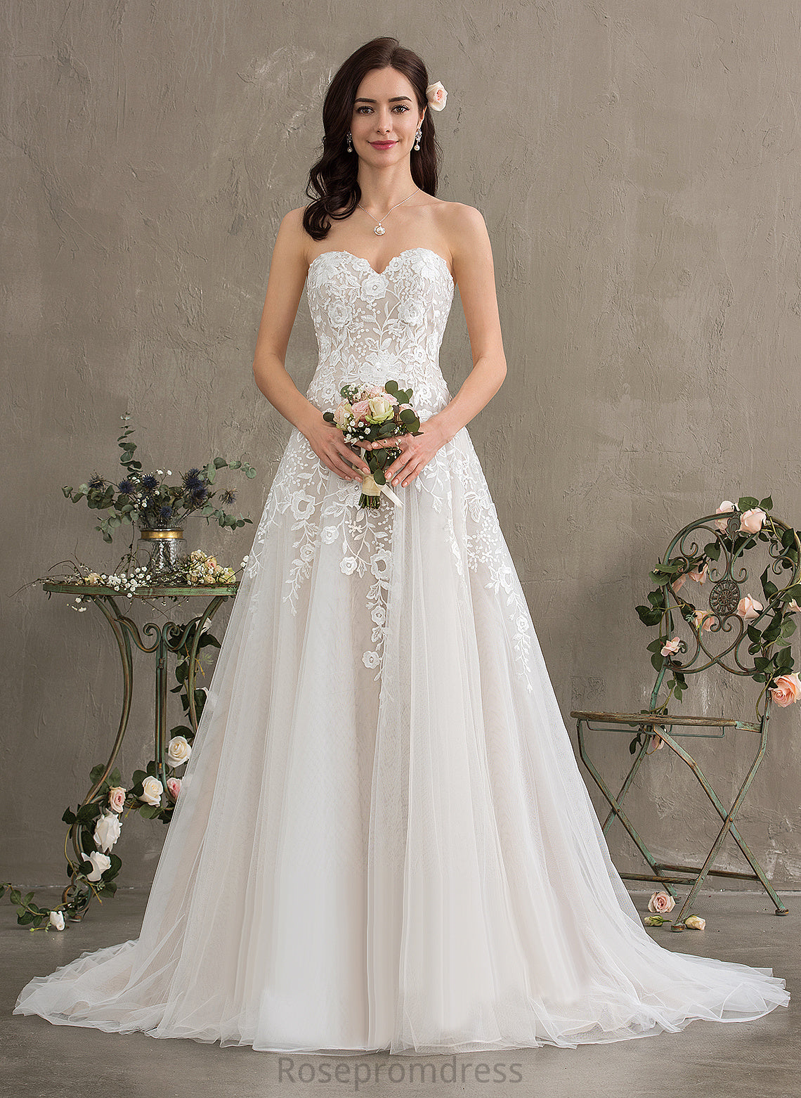 Pamela Wedding Dresses Lace Sweetheart Tulle Train Wedding Court Dress Ball-Gown/Princess