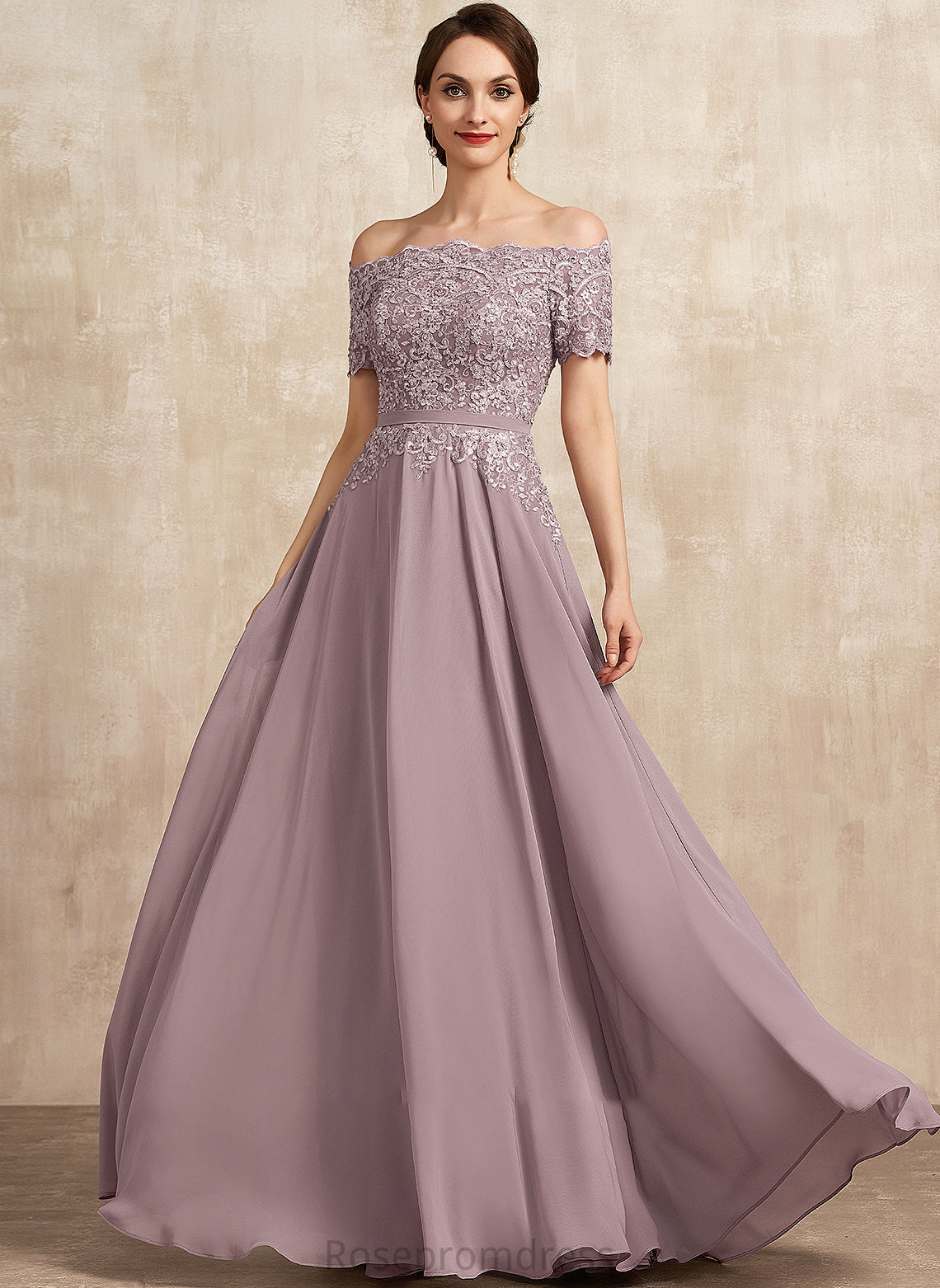 Bride the Beading Dress Chiffon of Lace With Off-the-Shoulder A-Line Mother of the Bride Dresses Piper Sequins Mother Floor-Length