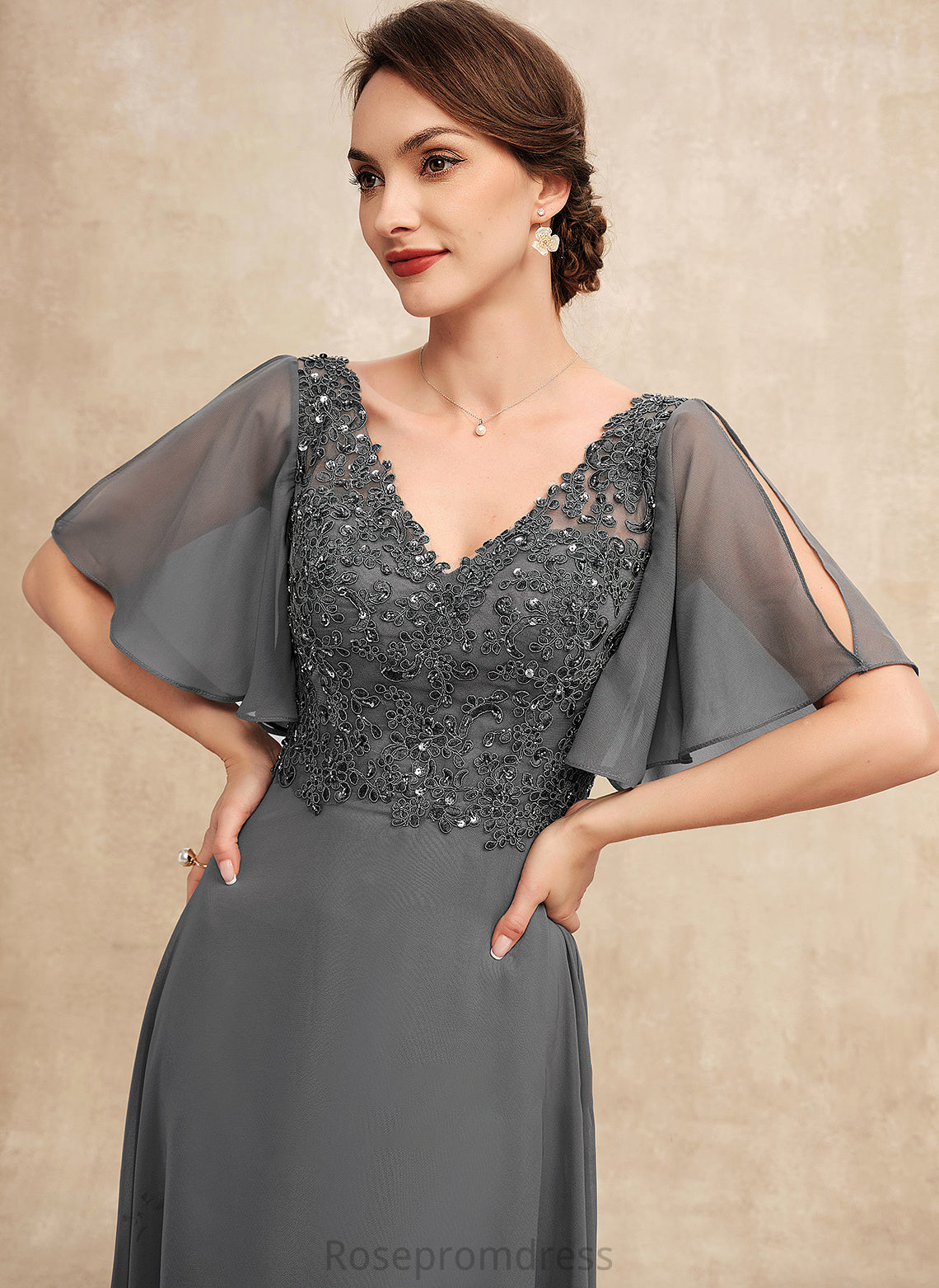 With Dress Bride Beading V-neck Floor-Length A-Line Mother of the Bride Dresses Mother of Lace Melody Sequins the Chiffon