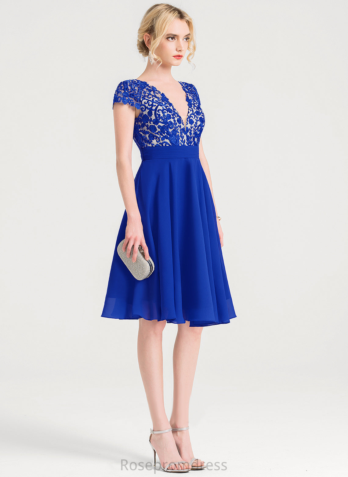 Chiffon Ruffle Cocktail With Dress A-Line Malia V-neck Cocktail Dresses Knee-Length Lace