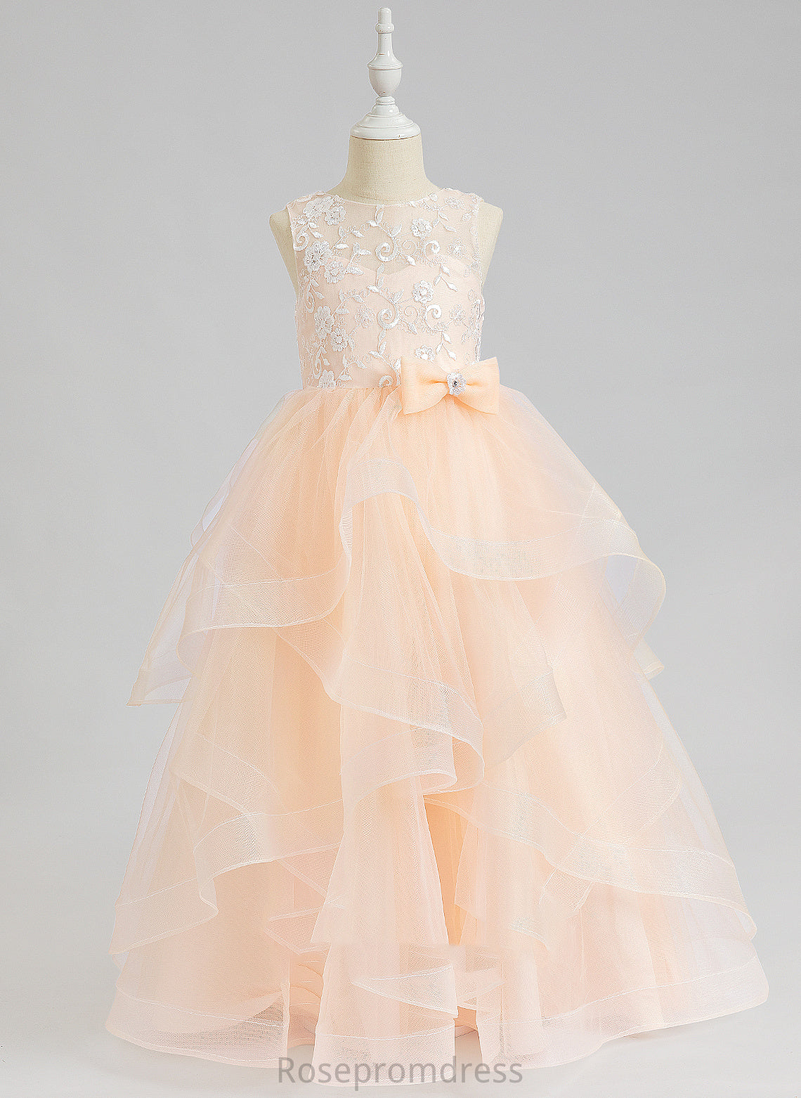 Lola Sleeveless Scalloped Neck Girl Floor-length Dress Ball-Gown/Princess Back Lace/Flower(s)/Bow(s)/V Flower Girl Dresses Flower With Tulle