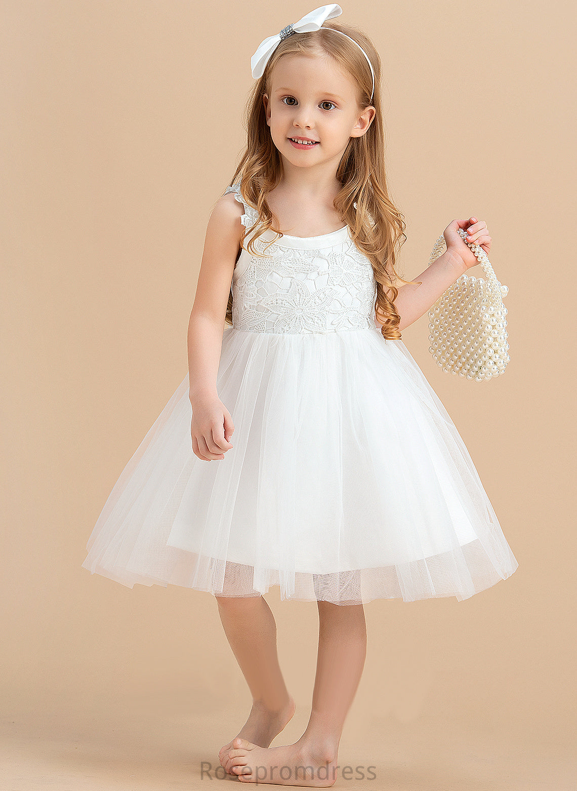 With Satin/Tulle/Lace Kiera Girl Flower(s)/V Dress Knee-length - Back Neck Flower Scoop A-Line Sleeveless Flower Girl Dresses