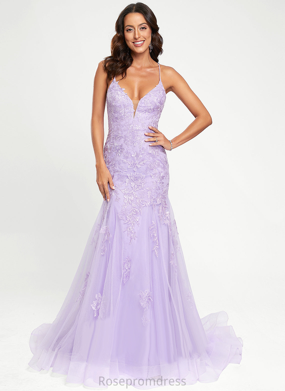 Prom Dresses Sweep Tulle Train Claire Sequins Lace With Trumpet/Mermaid V-neck