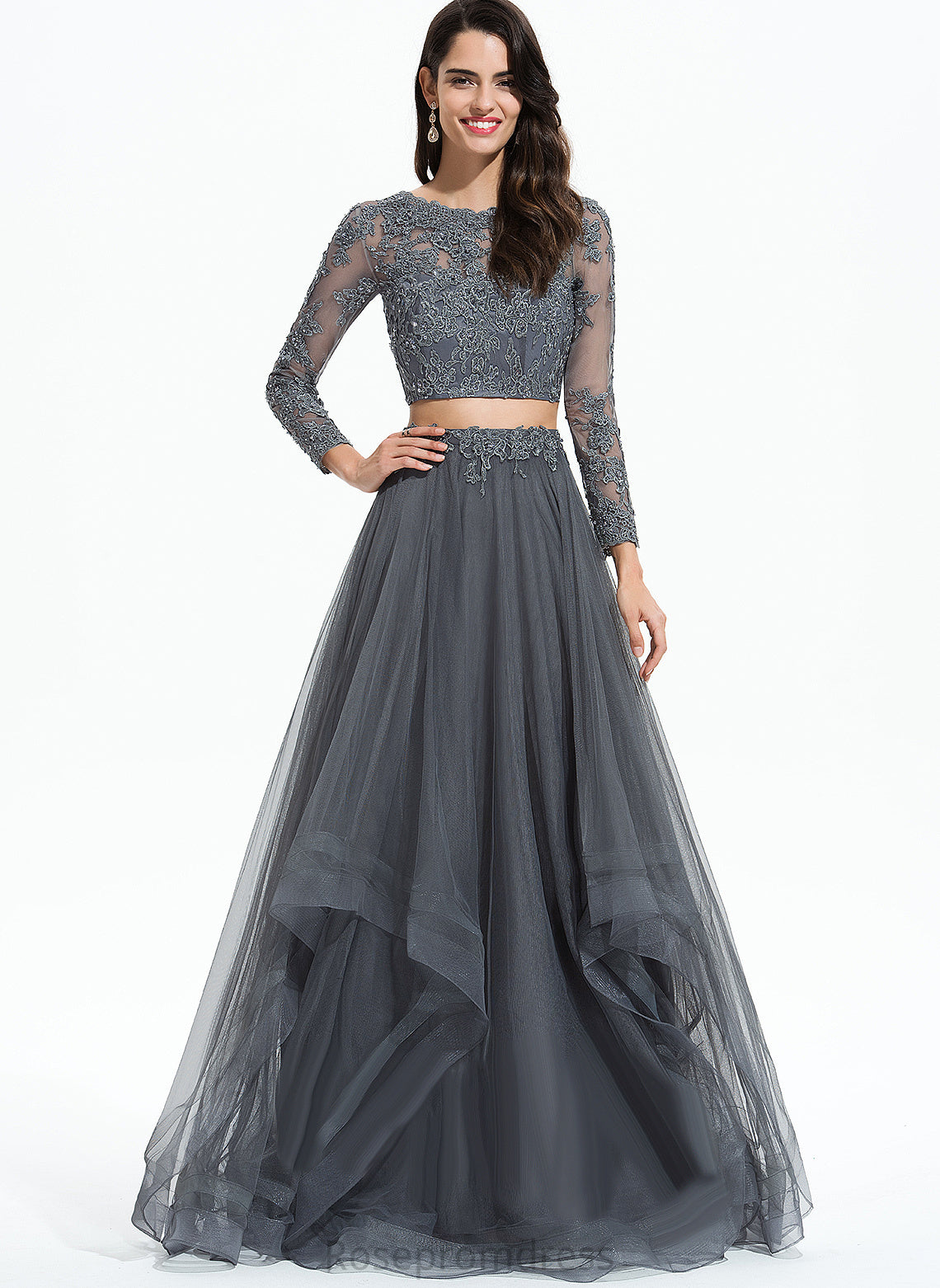 Tulle With Sequins Ball-Gown/Princess Floor-Length Beading Prom Dresses Sharon Scoop