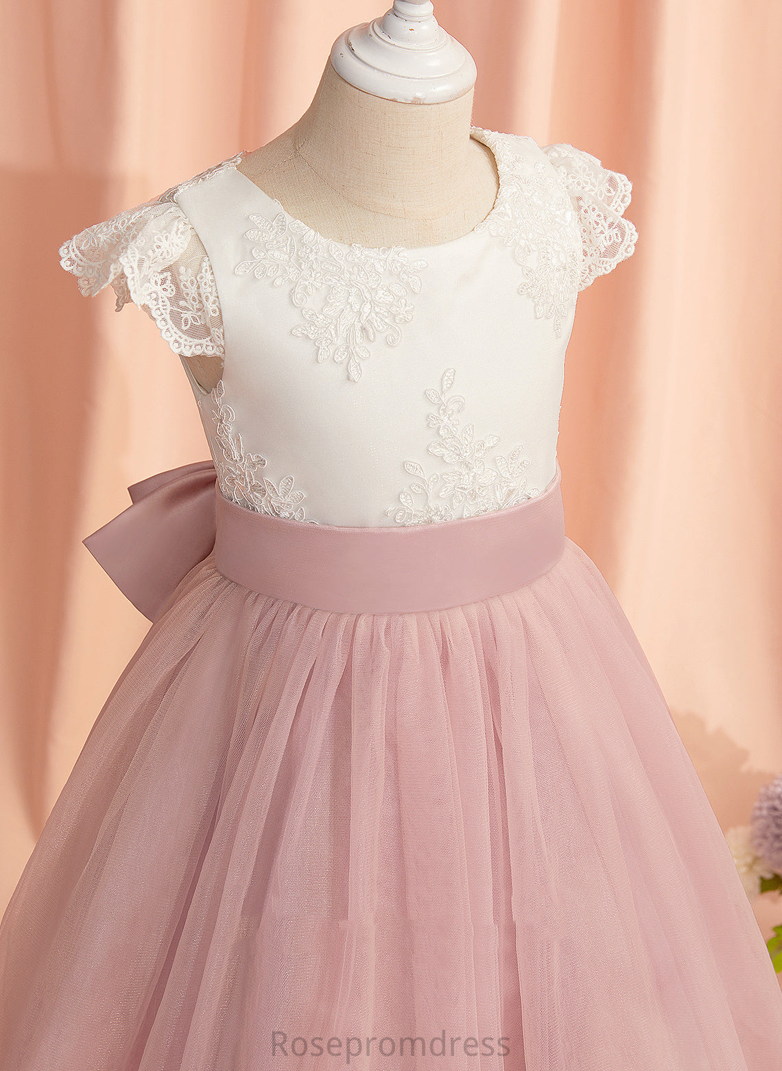 Girl Knee-length Lace/Bow(s) Short Scoop Flower Girl Dresses Flower Tulle - Neck With Sleeves Dress A-Line Micah