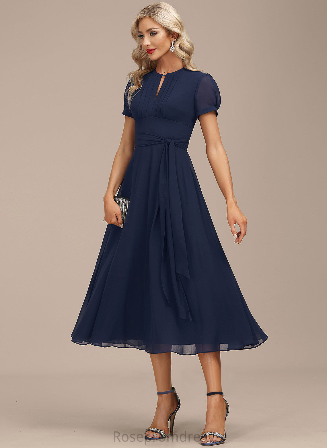 Cocktail Chiffon Cocktail Dresses Tea-Length Brynlee Dress With Neck A-Line Ruffle Scoop