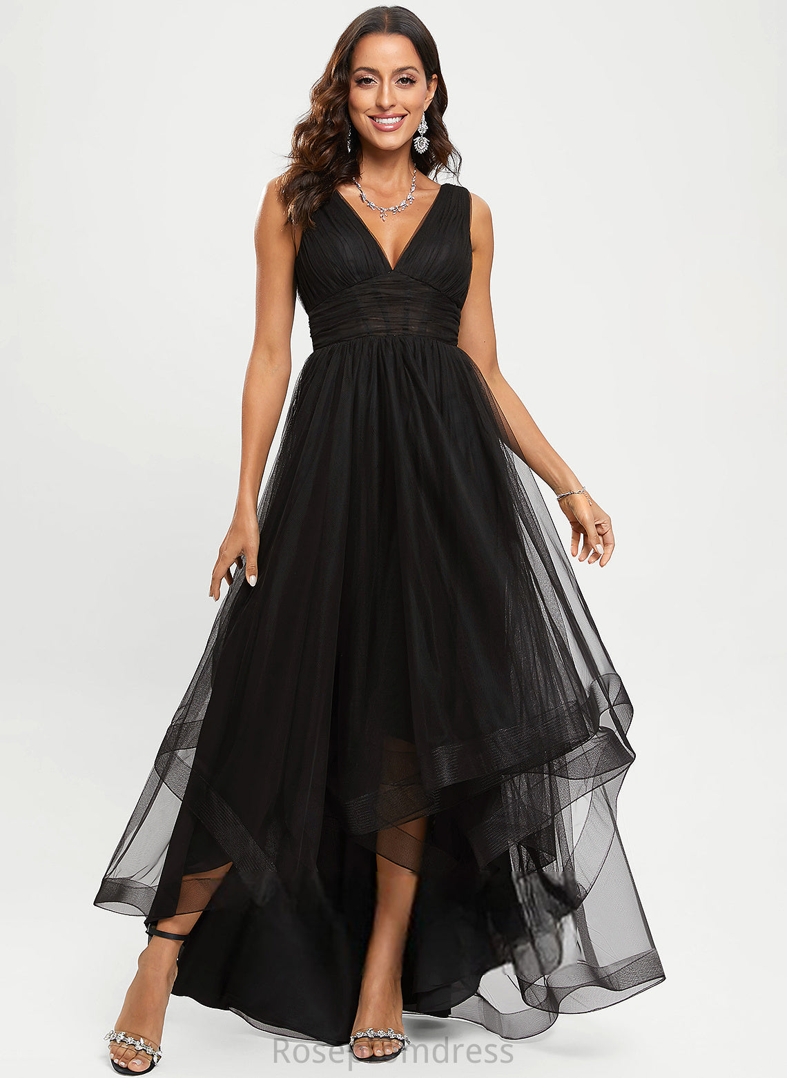 Prom Dresses Tulle V-neck Ball-Gown/Princess Nataly Asymmetrical