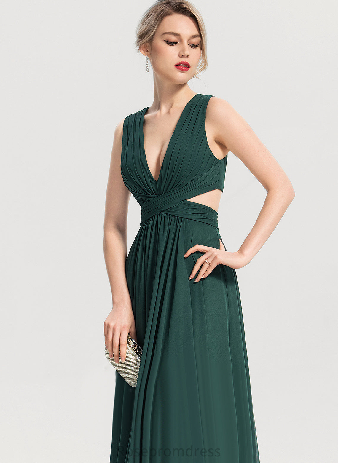 A-Line Floor-Length Silhouette Neckline Pleated Length Fabric V-neck Embellishment Lizeth Bridesmaid Dresses