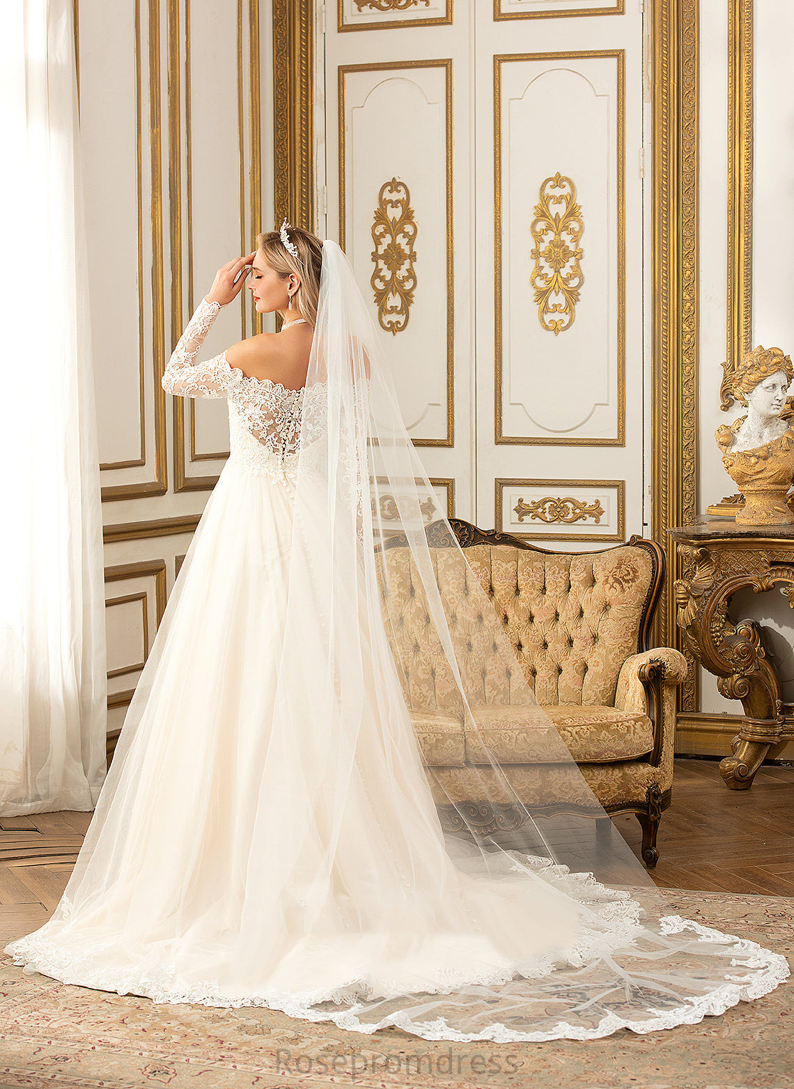 Wedding Dresses Makenna Train Dress Tulle Lace Wedding Off-the-Shoulder Chapel Ball-Gown/Princess