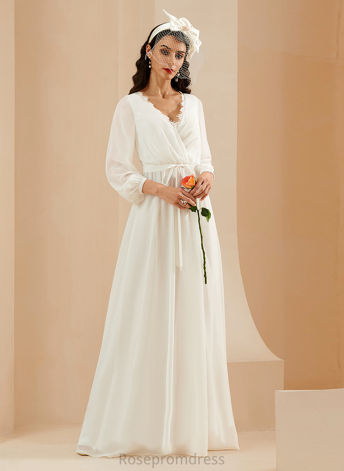 V-neck Lace A-Line Dress Floor-Length Wedding Chiffon Erin Wedding Dresses