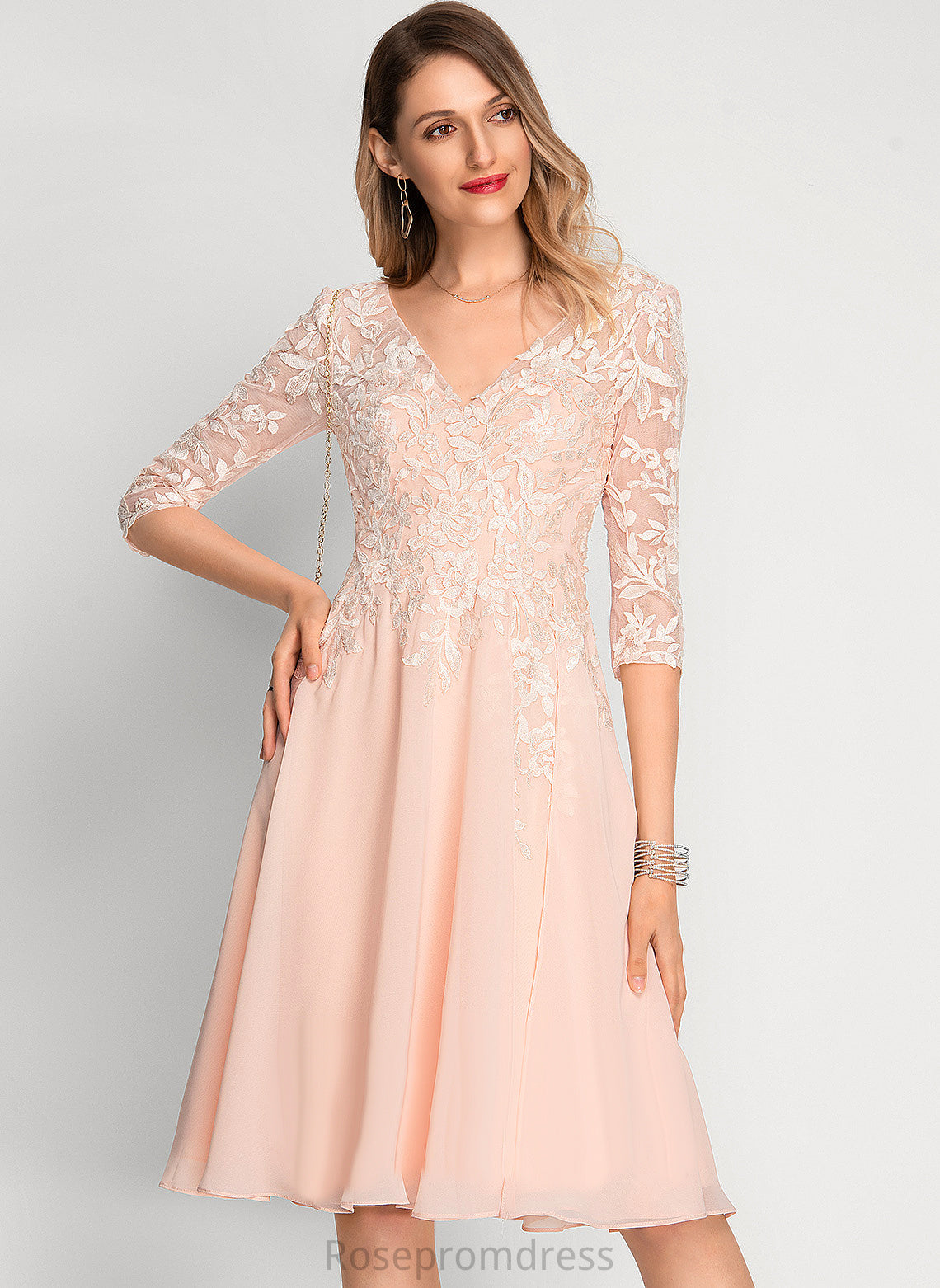 Knee-Length A-Line Cocktail V-neck Chiffon Lace Anya Sequins Cocktail Dresses With Dress