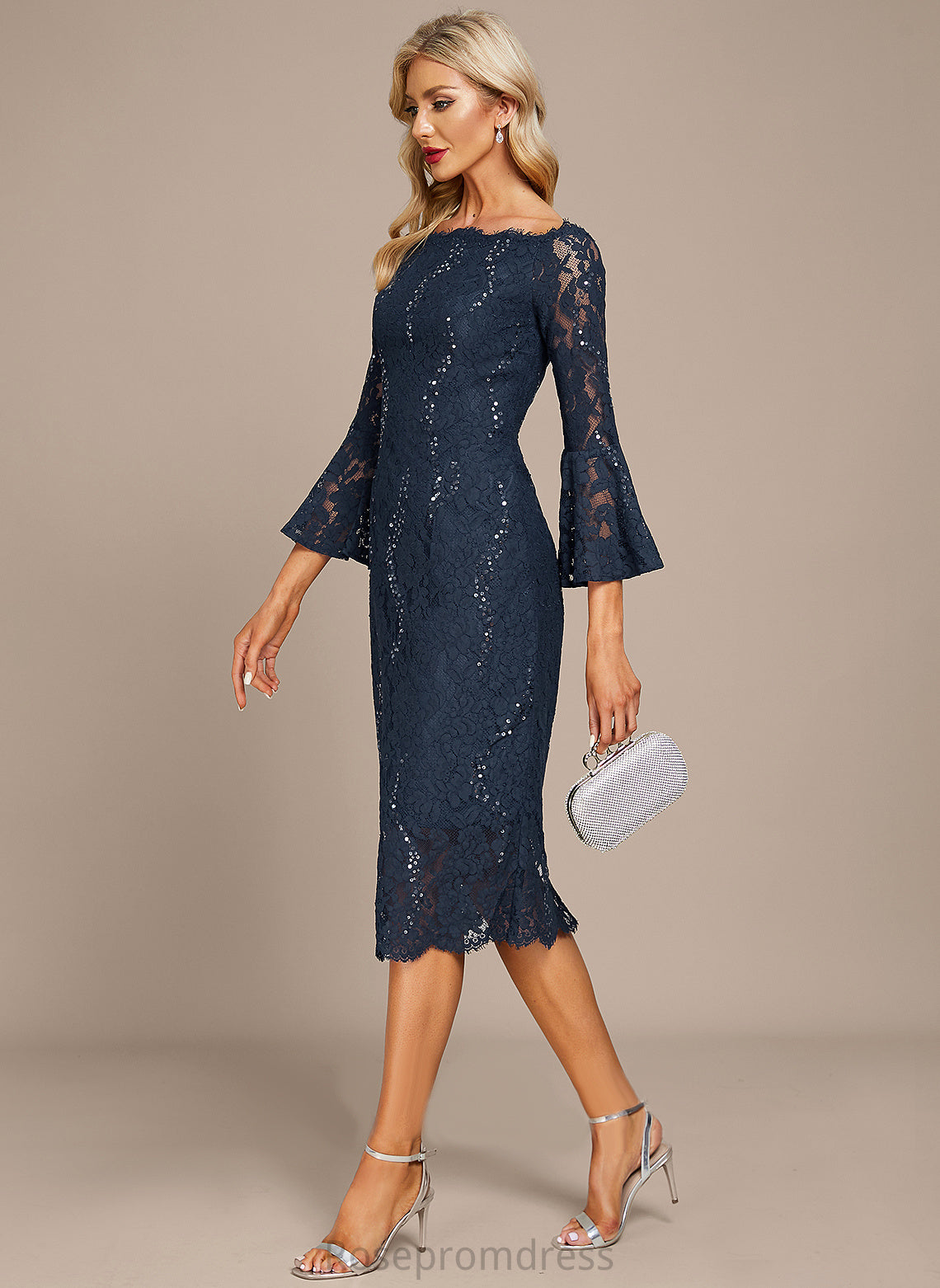 Knee-Length Lace Christine Cocktail Dress Off-the-Shoulder Sequins With Cocktail Dresses Sheath/Column