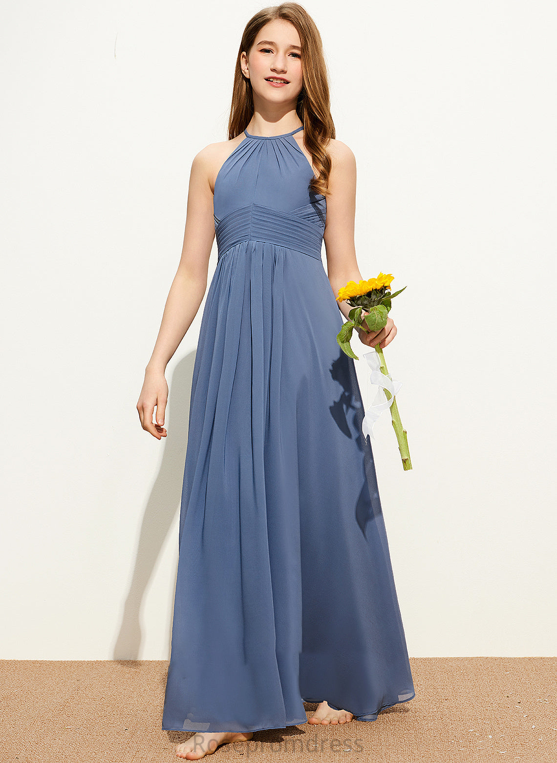 Neck Junior Bridesmaid Dresses Floor-Length Chiffon Scoop Rosemary Ruffle With A-Line