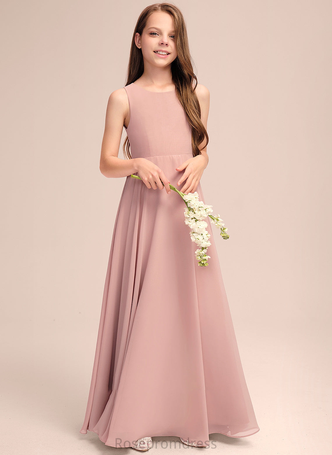 Silvia A-Line With Floor-Length Junior Bridesmaid Dresses Scoop Chiffon Bow(s) Neck