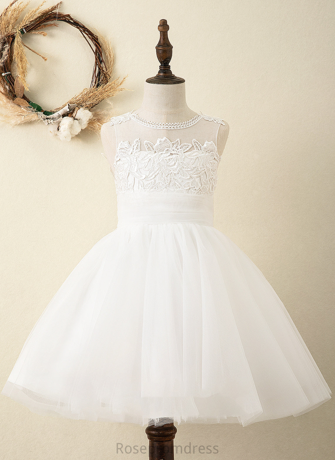 Flower Girl Dresses - Dress Tulle/Lace Flower A-Line Girl Sleeveless Scoop Knee-length Heidy Neck