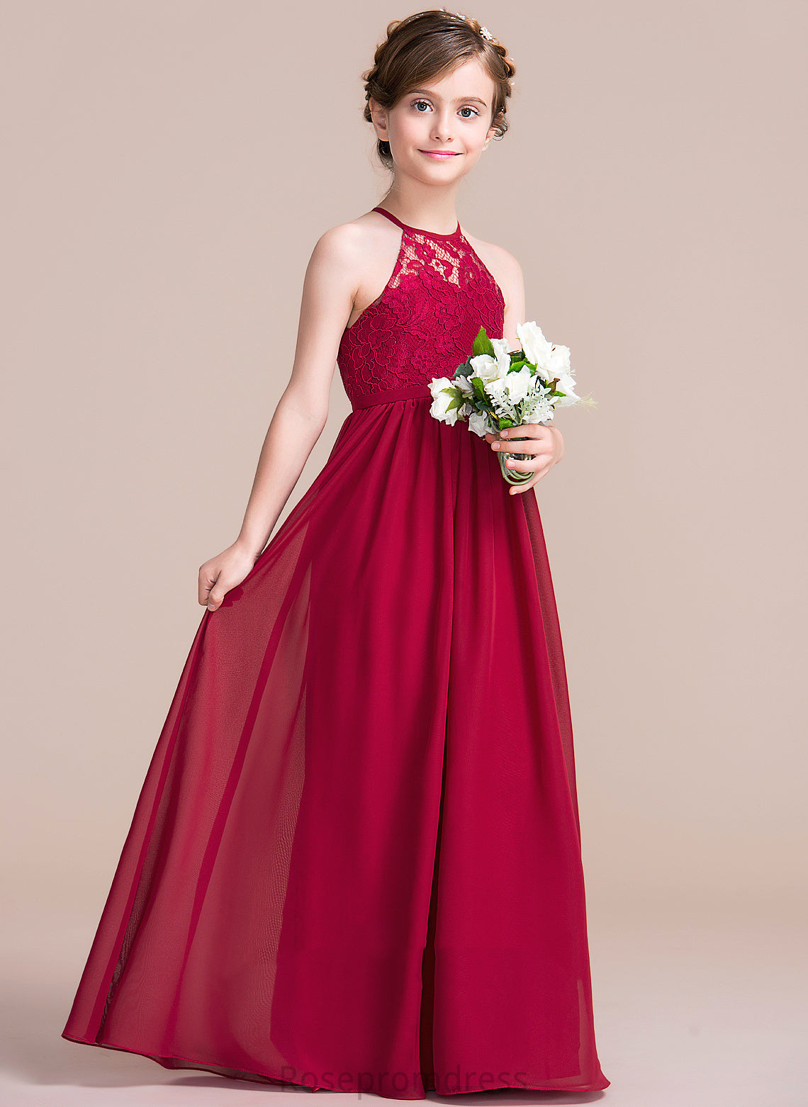 A-Line Flower Girl Dresses - Floor-length Dress Scoop Neck Sleeveless Flower Madison Chiffon/Lace Girl