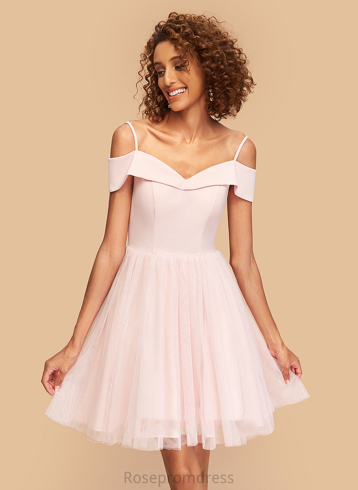 Short/Mini Nayeli Off-the-Shoulder V-neck A-Line Homecoming Tulle Dress Homecoming Dresses