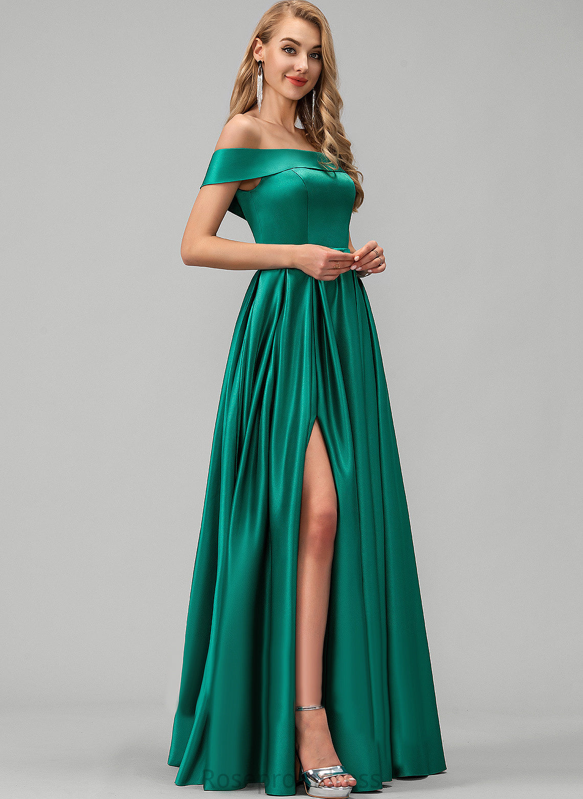 Satin Off-the-Shoulder Prom Dresses Floor-Length Mercedes Ball-Gown/Princess