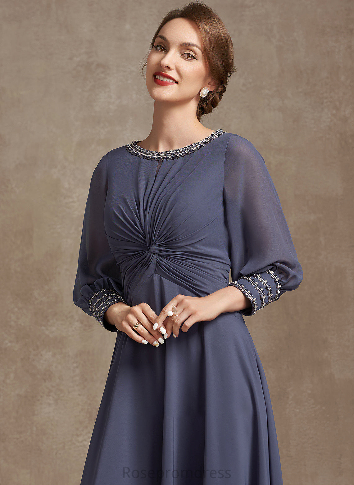 Tea-Length With Mother of the Bride Dresses of Chiffon Bride Mother Ruffle A-Line the Payten Scoop Neck Dress Beading