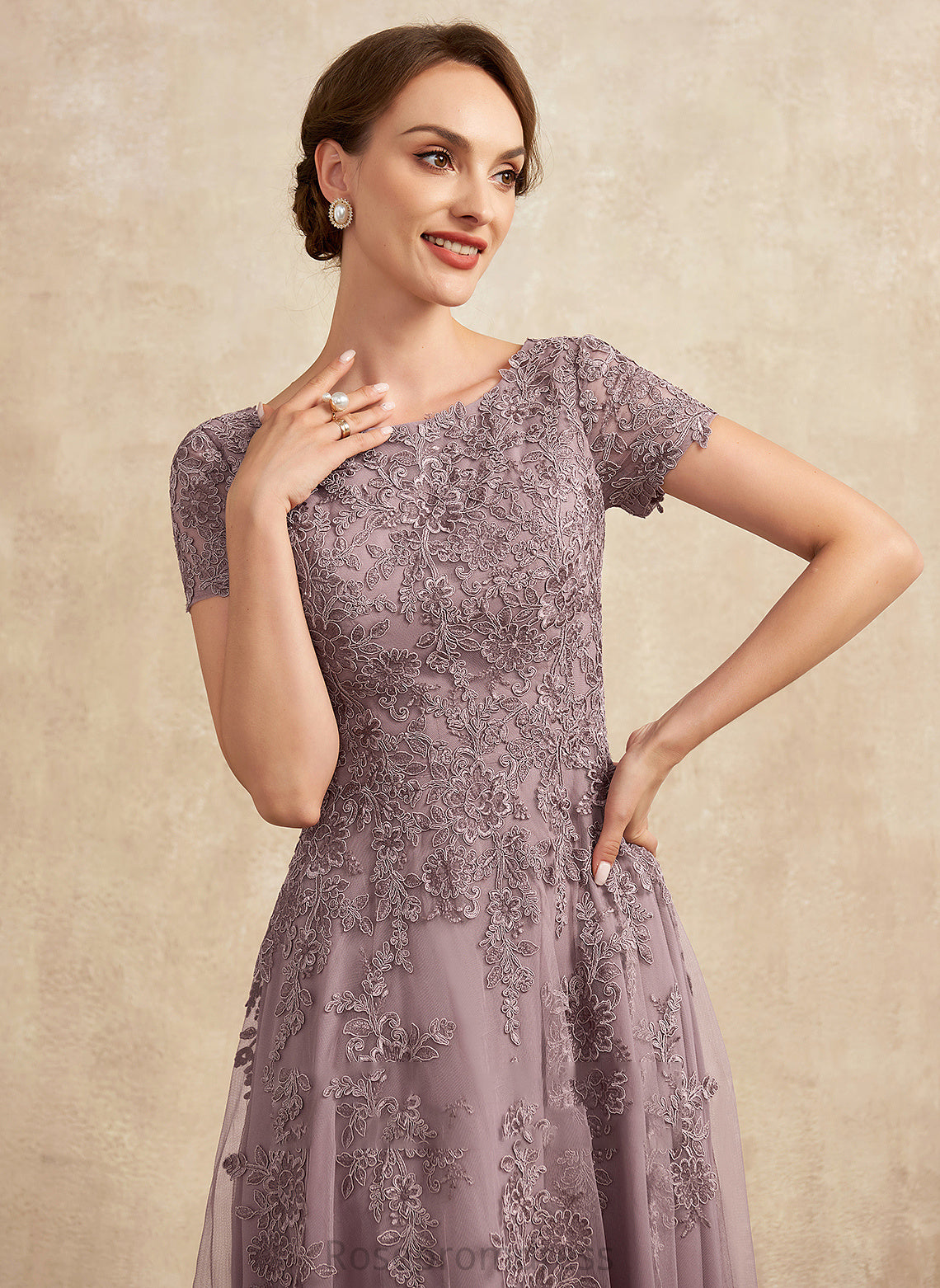 Tulle Olivia Scoop Dress A-Line Bride Neck the Mother of the Bride Dresses of Mother Tea-Length Lace