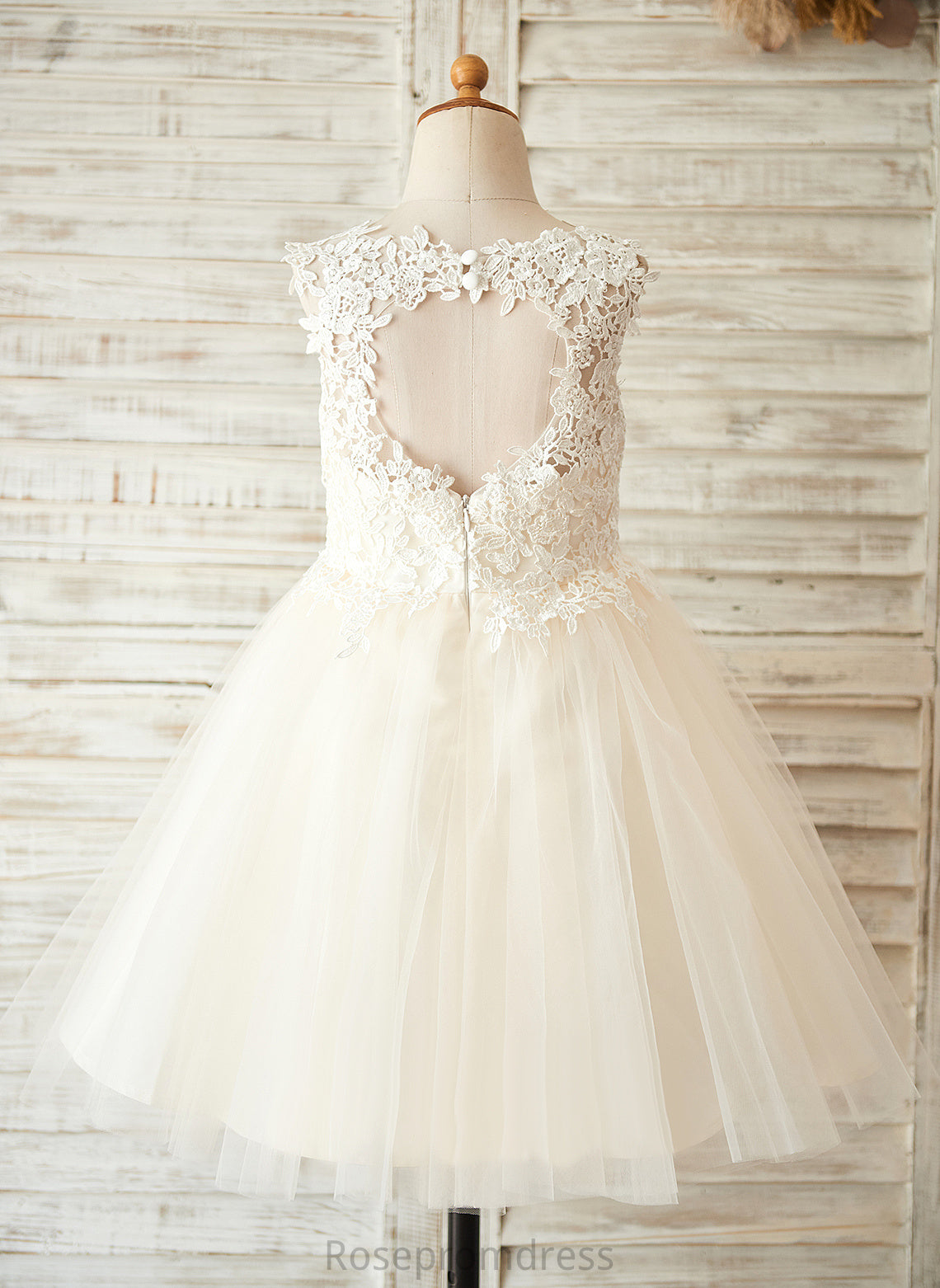 Dress Scoop Knee-length Flower Girl Dresses Flower A-Line Aaliyah Hole Tulle/Lace Neck - Back Girl Sleeveless With