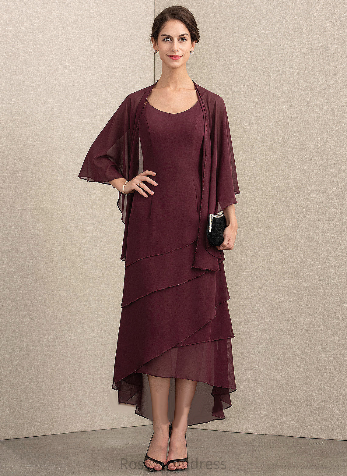 Dress Mother A-Line Asymmetrical Mother of the Bride Dresses Bride With Yvonne the of Neck Scoop Beading Chiffon