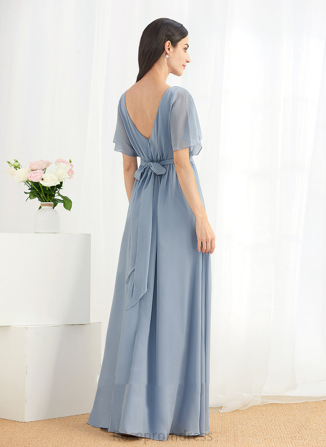 Straps Silhouette Ruffle Fabric Floor-Length SplitFront A-Line Embellishment Length Mariana A-Line/Princess Knee Length Bridesmaid Dresses