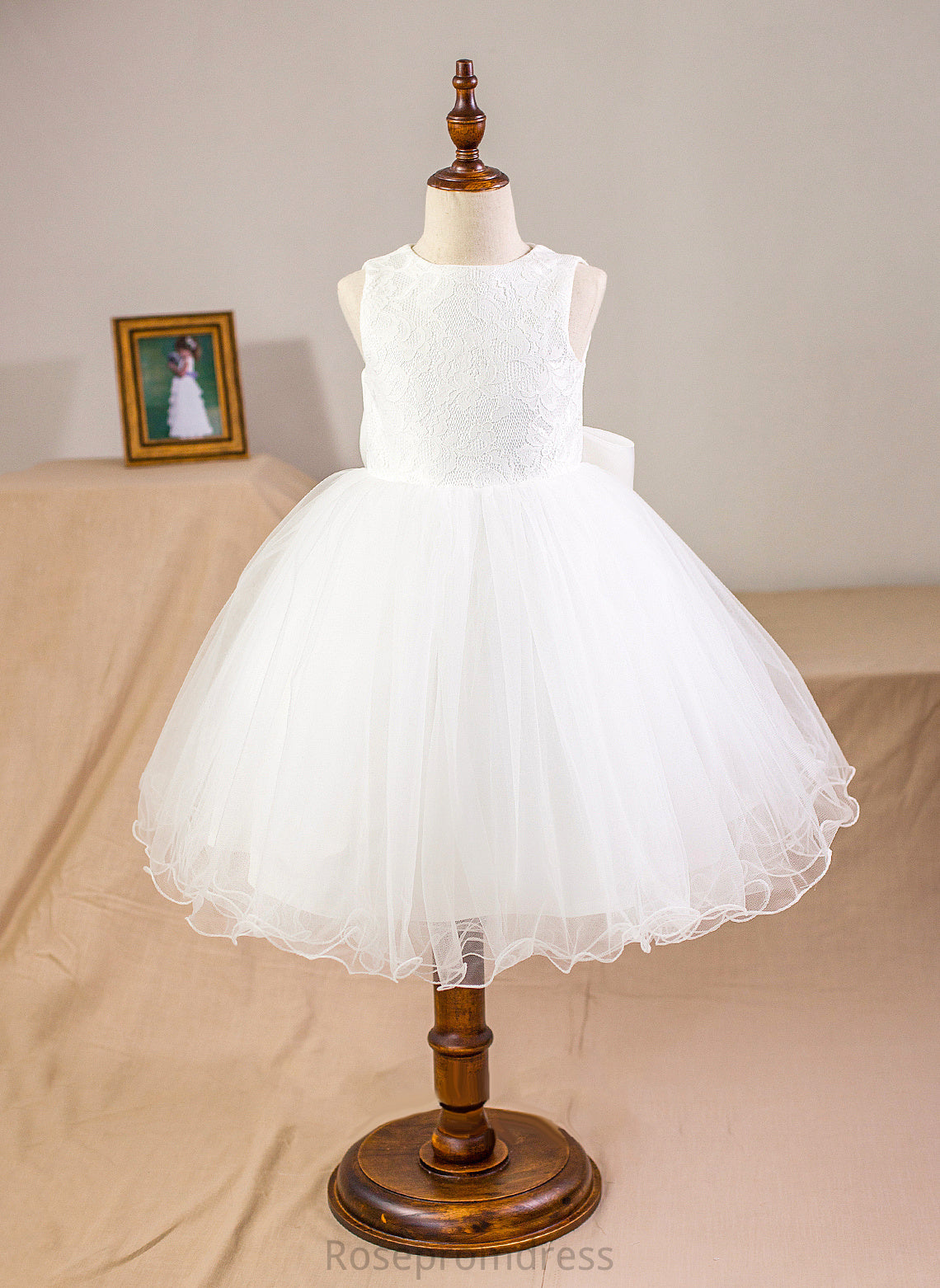 Girl Neck - Knee-length Flower With Ball-Gown/Princess Dress Scoop Satin/Tulle/Lace Flower Girl Dresses Bow(s) Anne Sleeveless