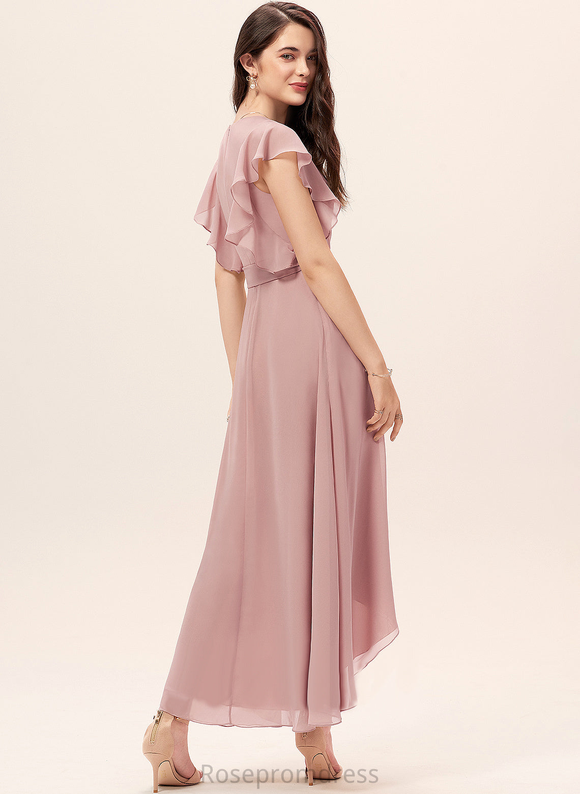 Macy Cocktail Dresses Chiffon With Dress V-neck A-Line Asymmetrical Ruffle Cocktail