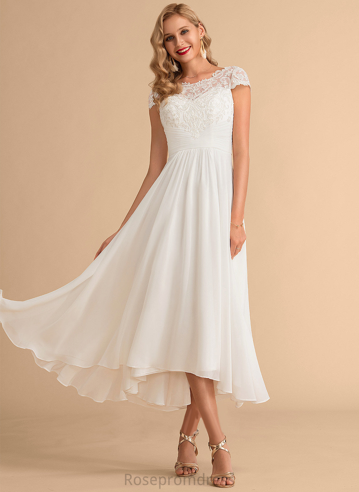 Lace Chiffon Wedding Neck Dress Wedding Dresses Scoop Asymmetrical Miya A-Line