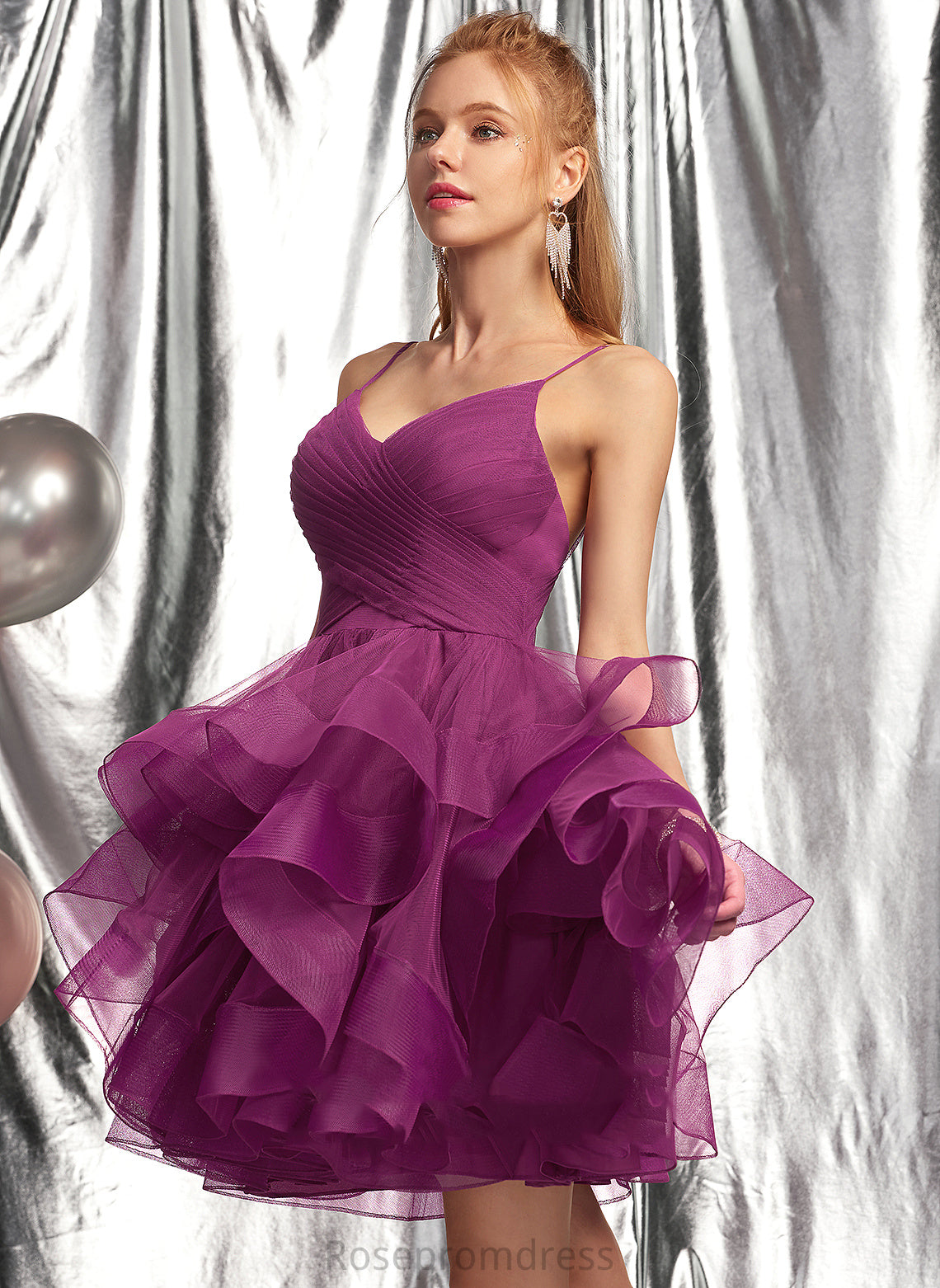 Ball-Gown/Princess Short/Mini Dress Homecoming Dresses Tulle V-neck Homecoming Tiffany