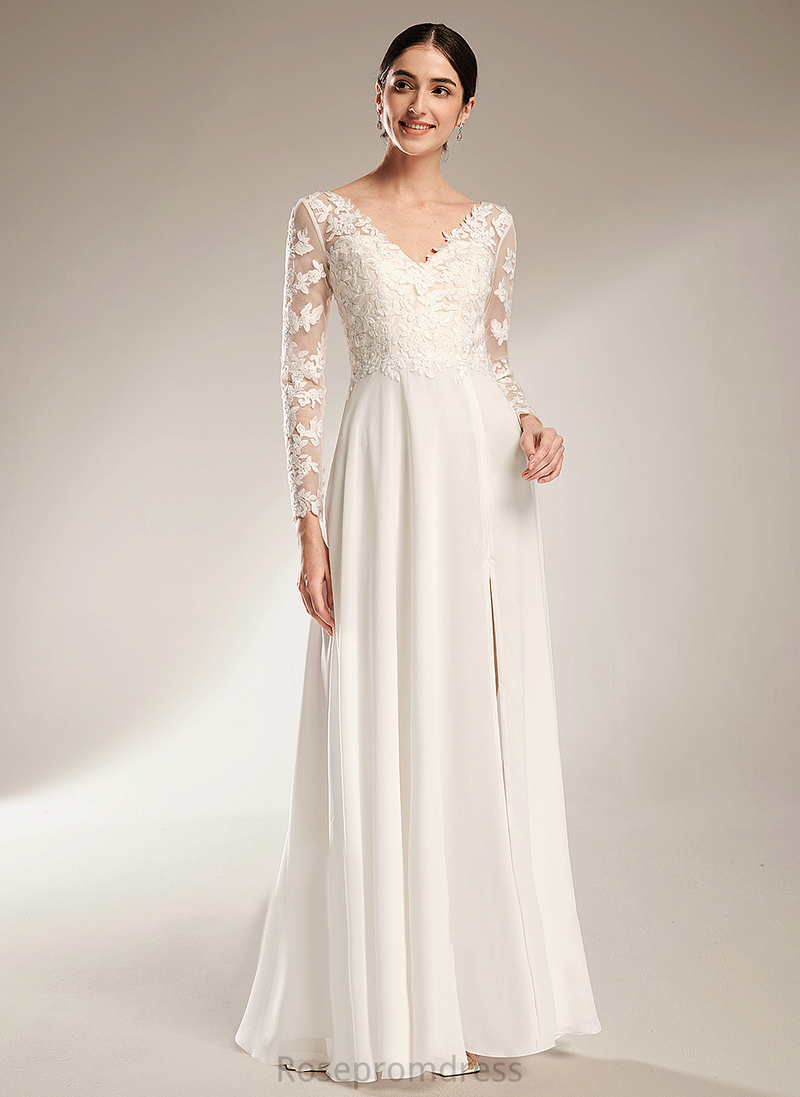 Lace Split With V-neck Bailee A-Line Chiffon Floor-Length Wedding Wedding Dresses Front Dress