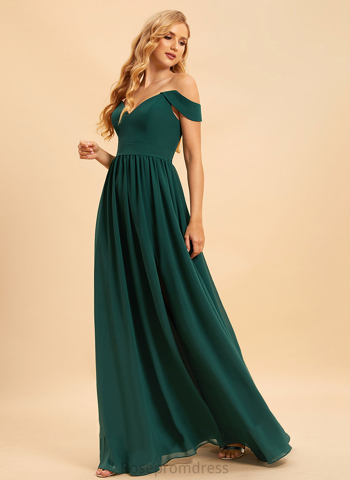 Length Off-the-Shoulder SplitFront Neckline Embellishment Silhouette Fabric A-Line Floor-Length Cassie Floor Length A-Line/Princess Bridesmaid Dresses