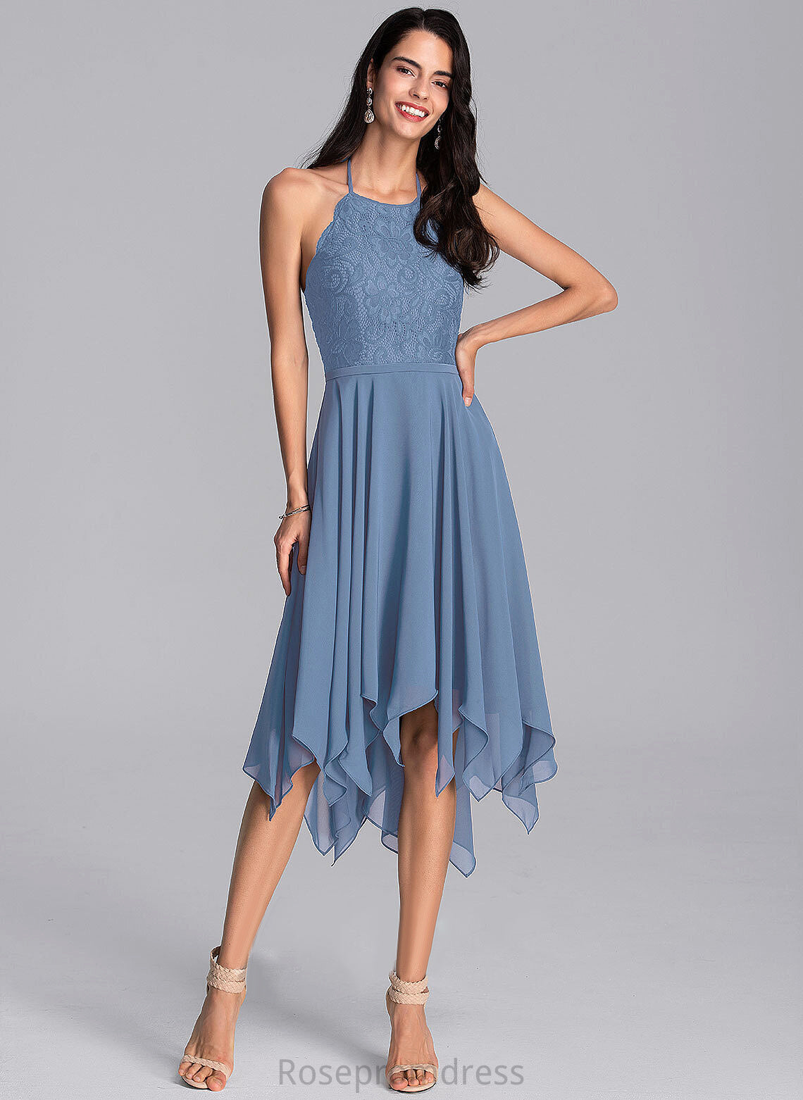 Homecoming Dresses Chiffon Halter With Nyla Lace A-Line Homecoming Dress Asymmetrical