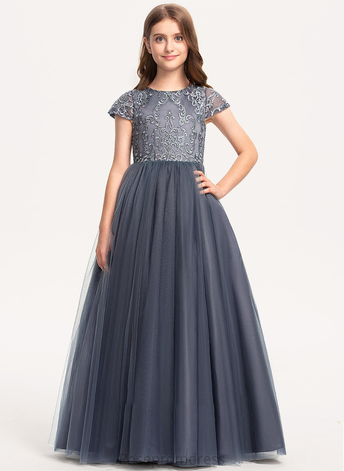 Tulle Junior Bridesmaid Dresses Scoop Lace Ball-Gown/Princess Neck Floor-Length Raegan