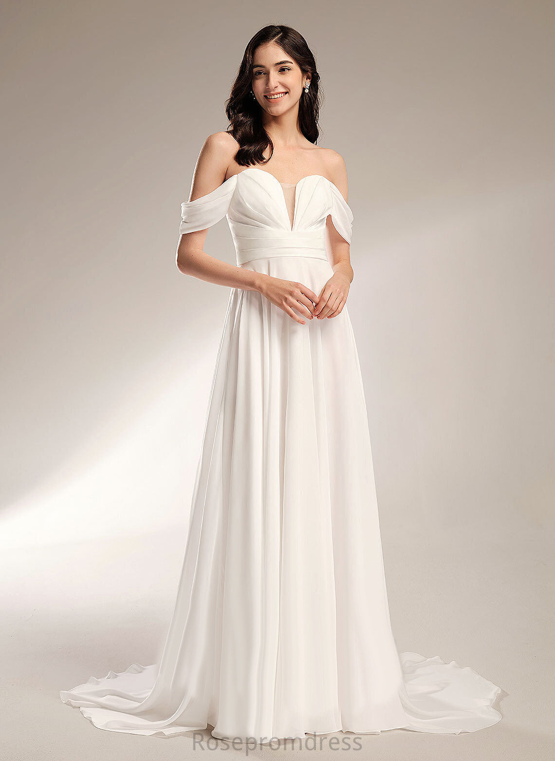 Court Dress Wedding Pleated Train With Magdalena Wedding Dresses Off-the-Shoulder Chiffon A-Line