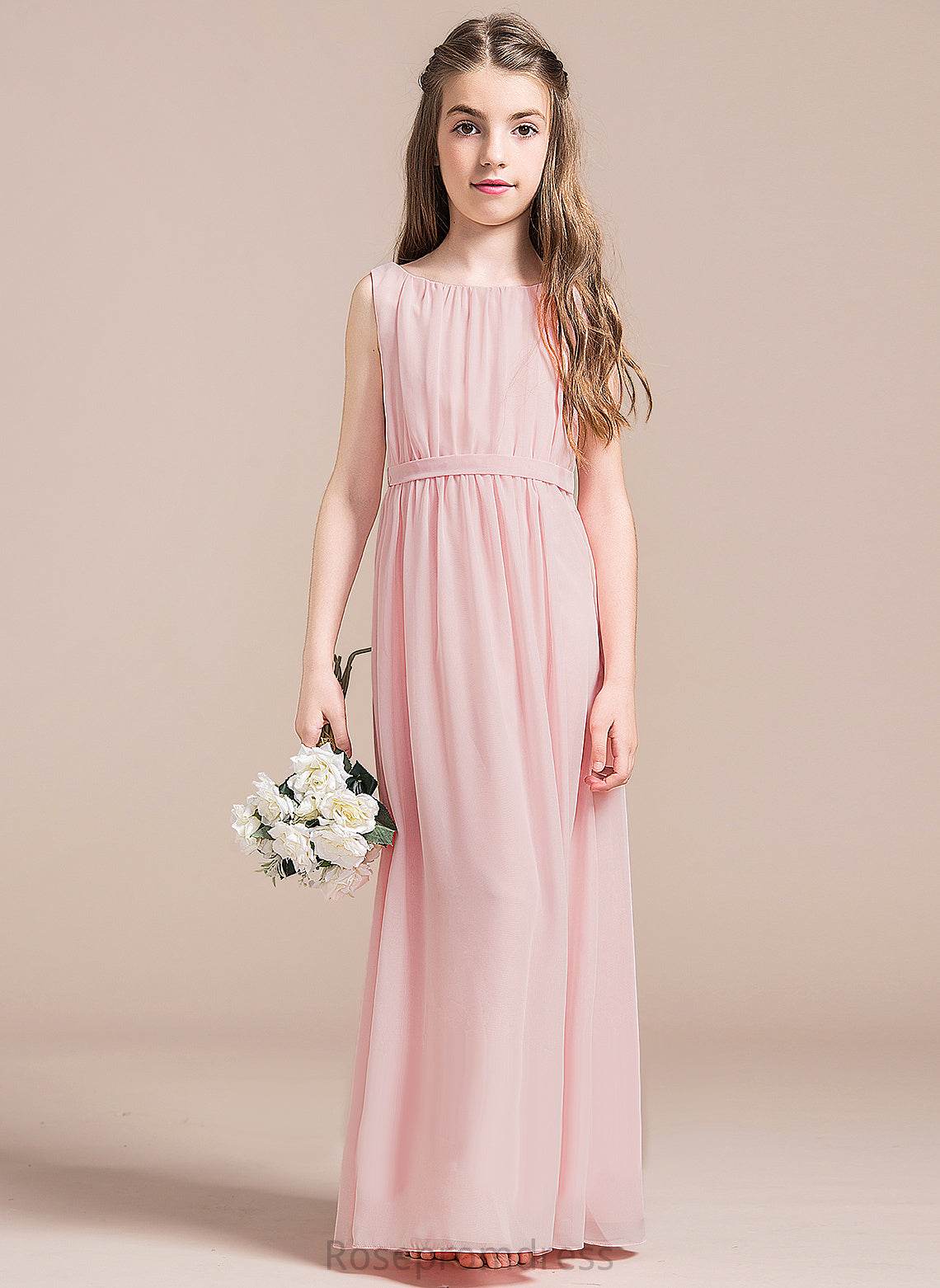 Junior Bridesmaid Dresses Rachael Neck Floor-Length Chiffon A-Line Split Scoop Front With Ruffle