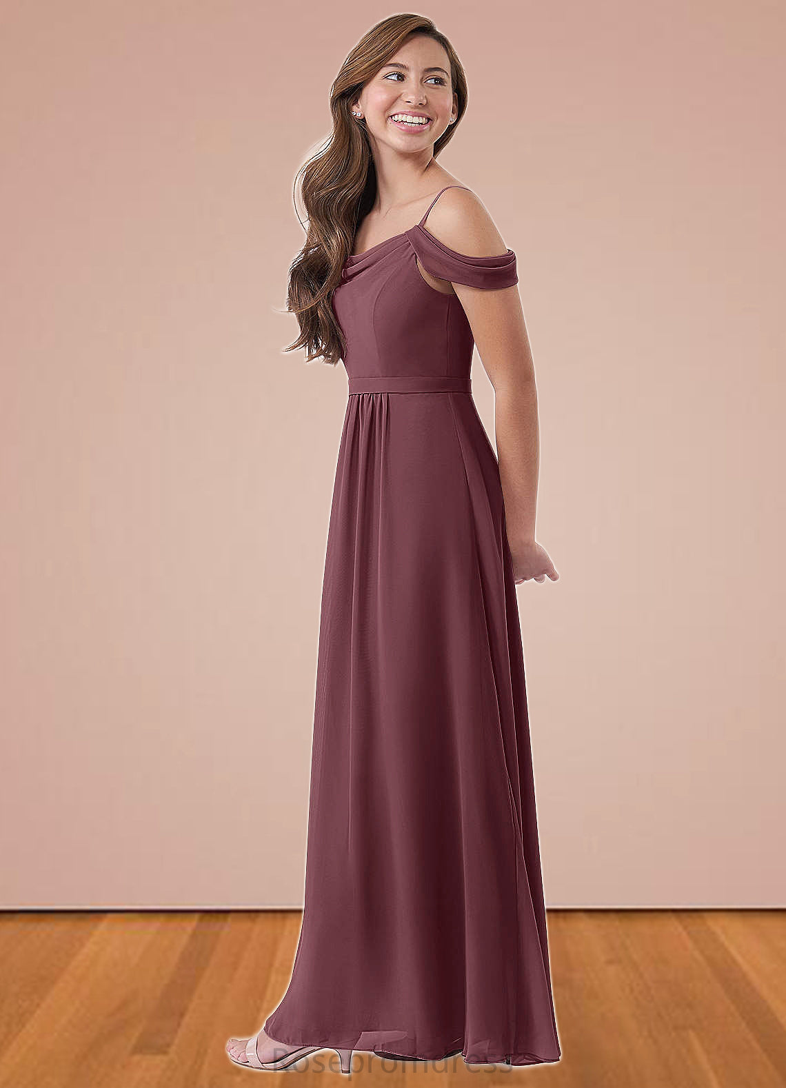 Juliette A-Line Off the Shoulder Chiffon Floor-Length Junior Bridesmaid Dress SRSP0020000