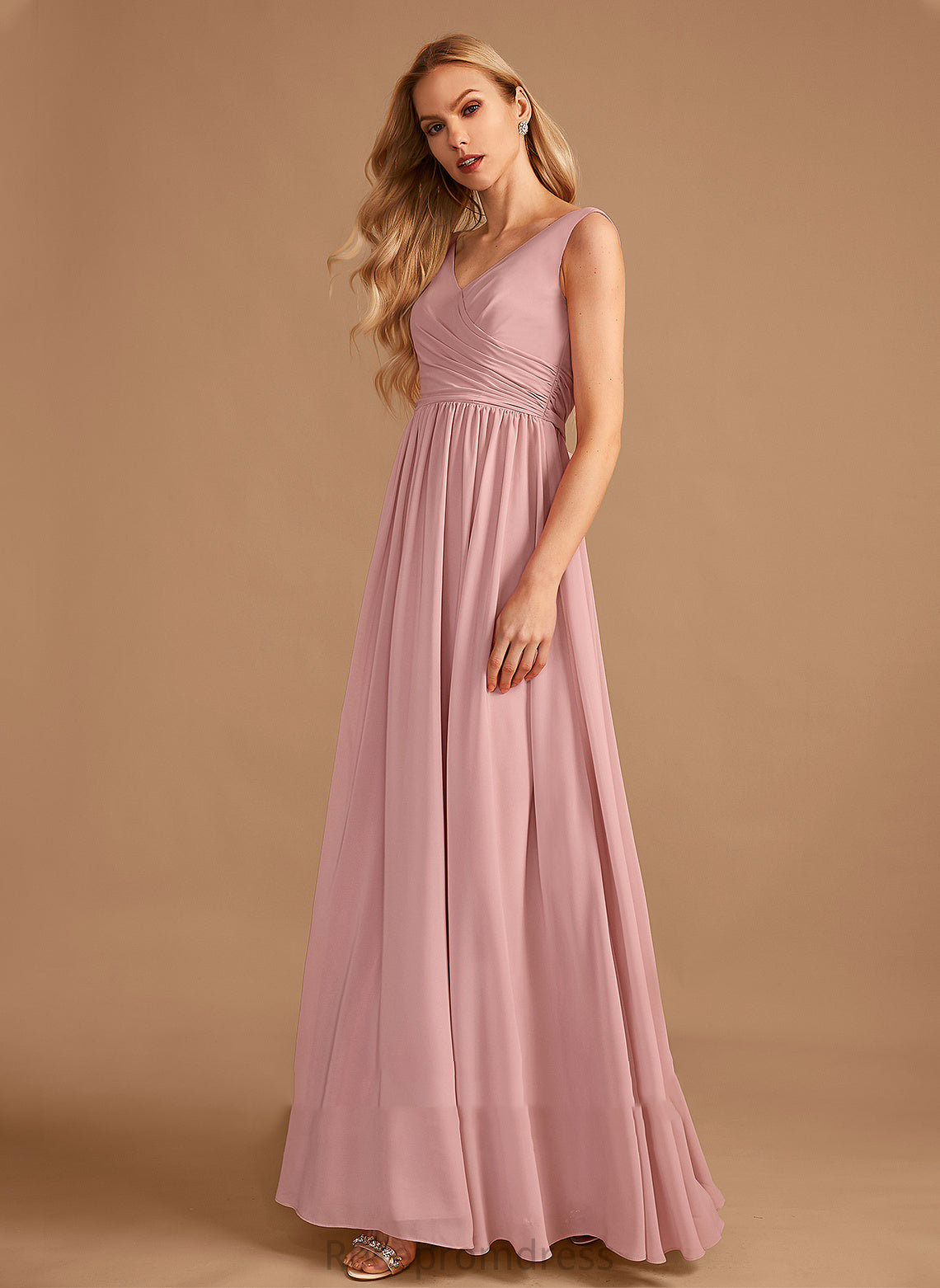 Neckline A-Line Bow(s) Length Embellishment Silhouette Floor-Length Ruffle V-neck Fabric Lola Floor Length Bridesmaid Dresses