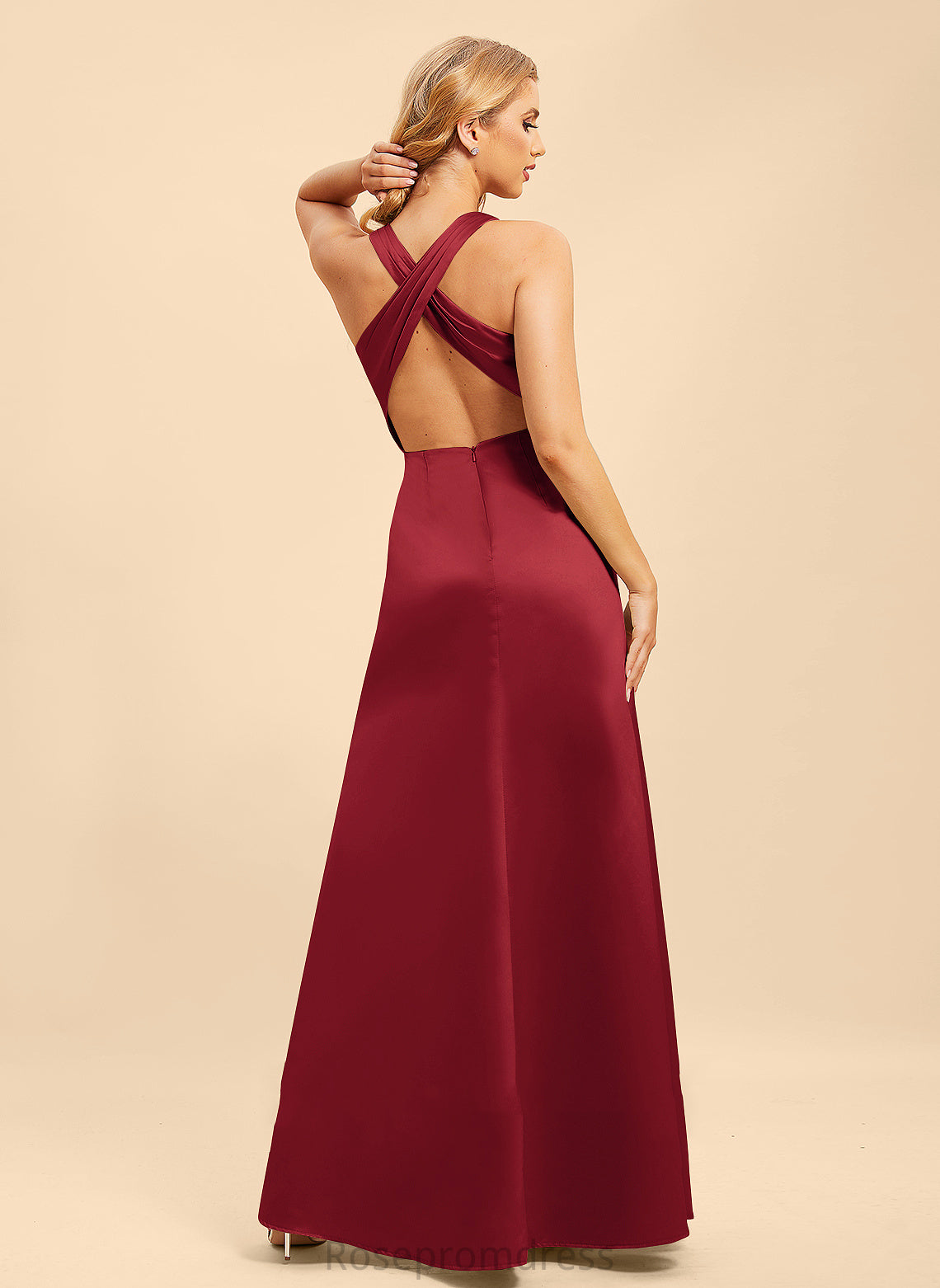 A-Line SplitFront Silhouette Fabric Length Neckline Ruffle Embellishment V-neck Floor-Length Mariah Bridesmaid Dresses