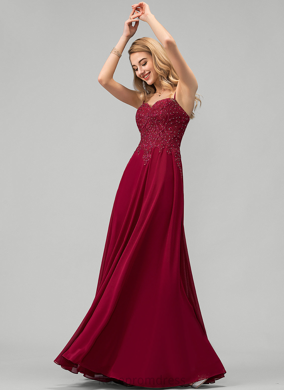 With Floor-Length Kaylynn Chiffon Rhinestone Lace Sweetheart A-Line Prom Dresses