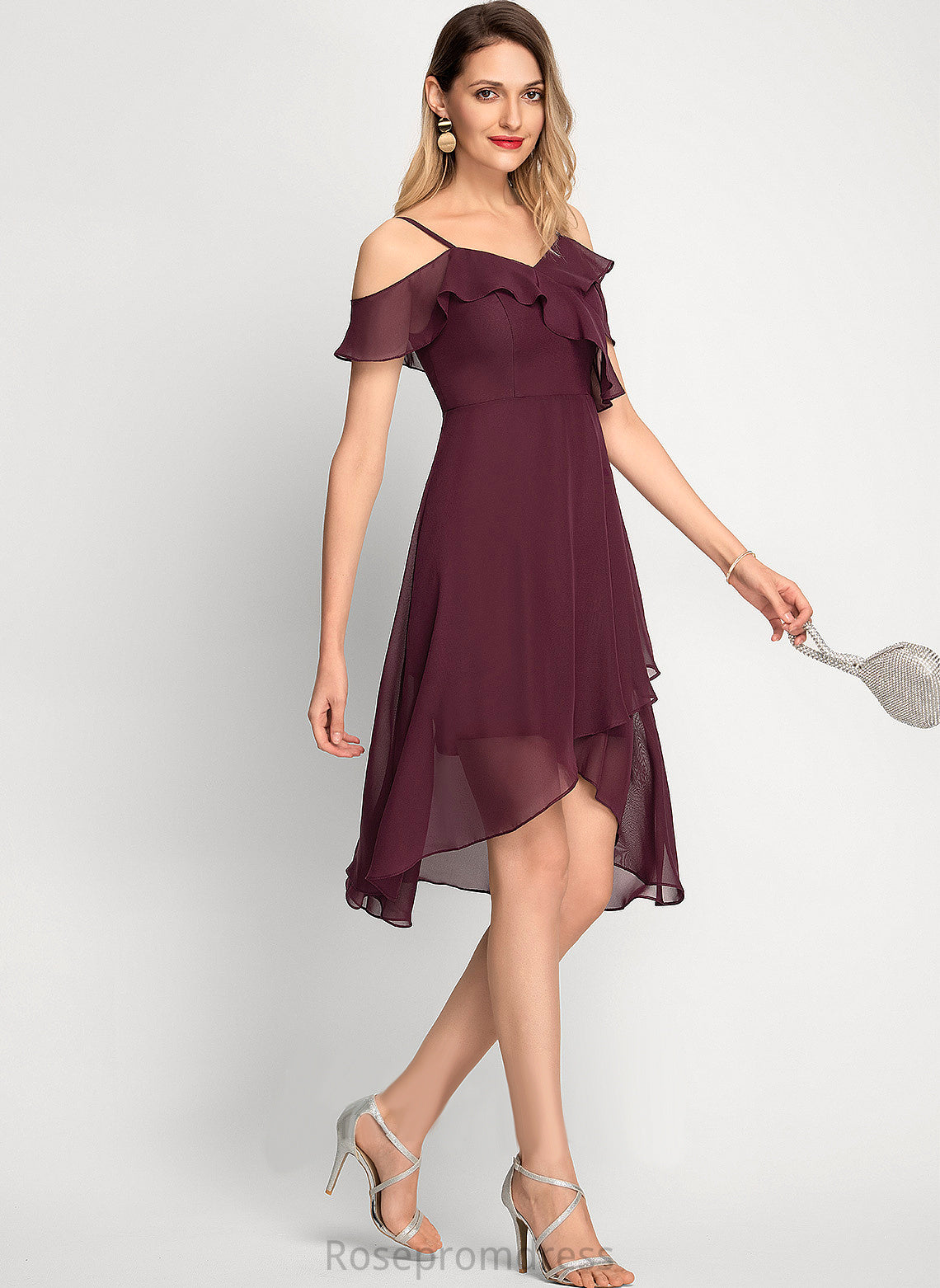 Aliya A-Line Cocktail Dresses Dress Cocktail Asymmetrical Chiffon Off-the-Shoulder