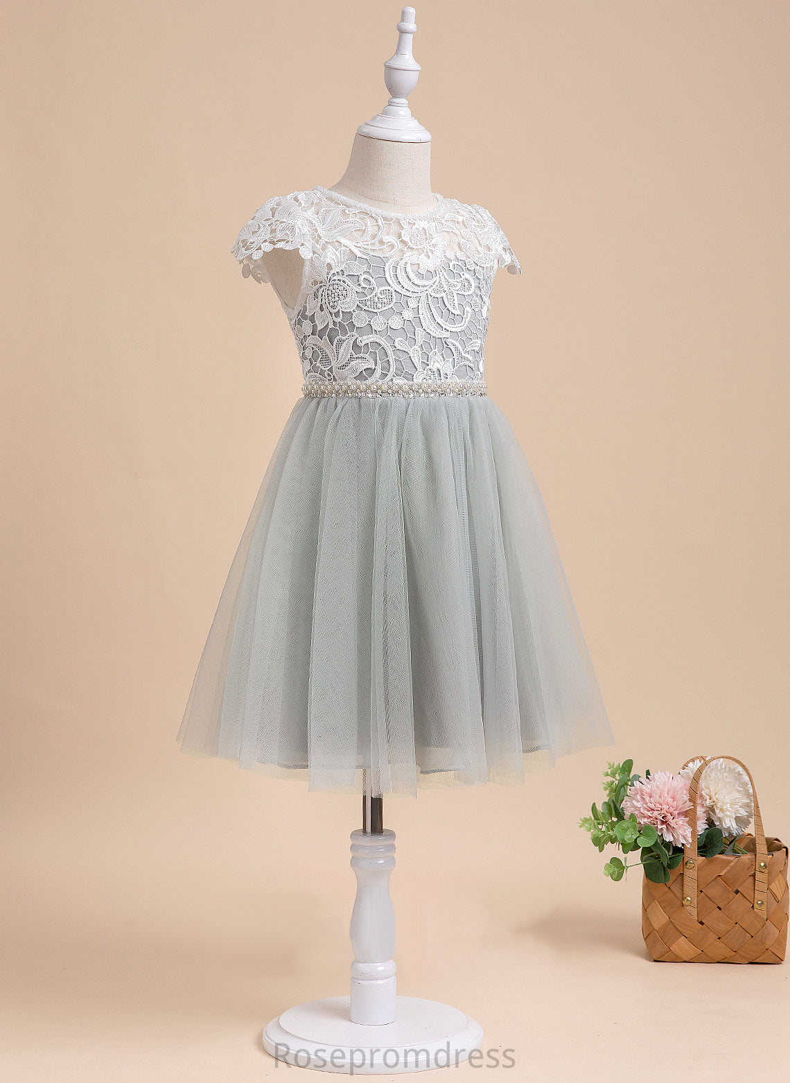 Short Carlie With Flower Sleeves A-Line Knee-length - Neck Dress Lace/Beading/Sequins Tulle Girl Flower Girl Dresses Scalloped