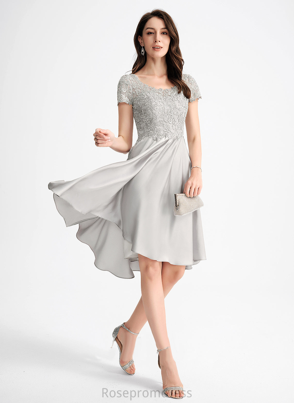 Asymmetrical Sequins Dress A-Line Scoop Lana Cocktail Dresses Neck With Satin Cocktail