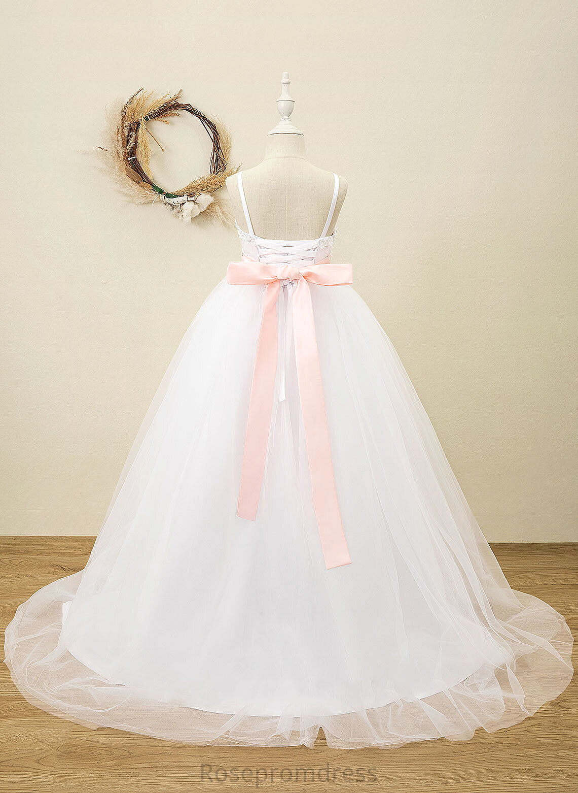 Girl Floor-length Ball-Gown/Princess Satin With Sash/Rhinestone Dress Flower Sleeveless (Detachable Flower Girl Dresses Ainsley Straps sash)