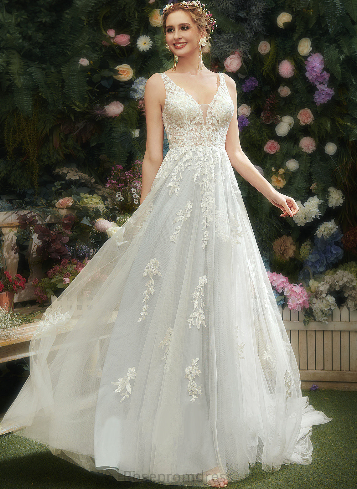 V-neck With Lace Wedding Dresses A-Line Court Tulle Kaylen Train Dress Wedding