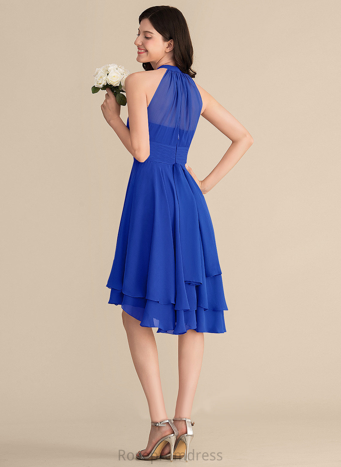 Length A-line Fabric Straps&Sleeves Silhouette Asymmetrical Scoop Neckline Lena Bridesmaid Dresses