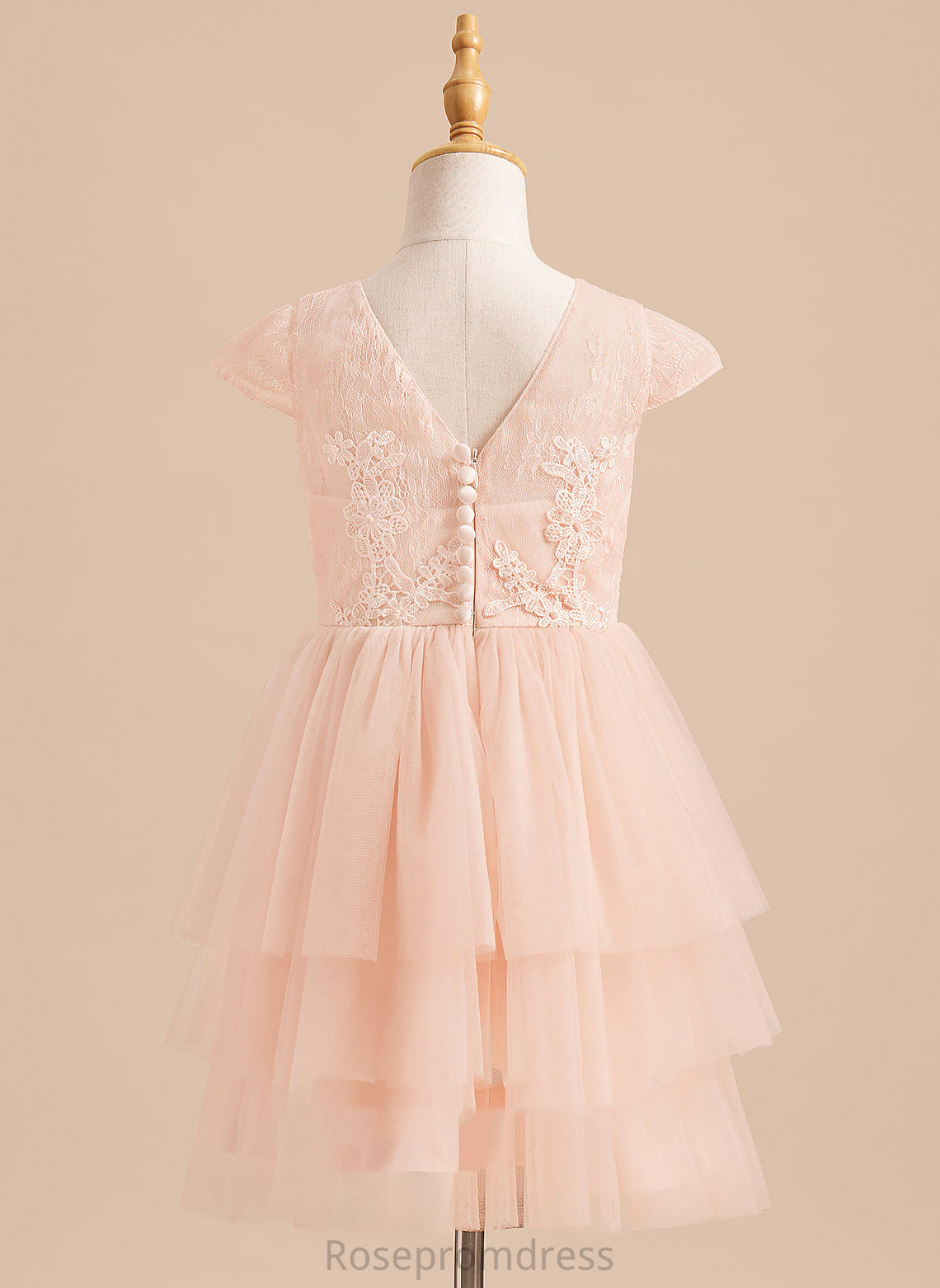 Sleeves Knee-length Girl Back A-Line Flower Girl Dresses Lace/V Flower Tulle Dress - Neck Scoop Gisselle With Short