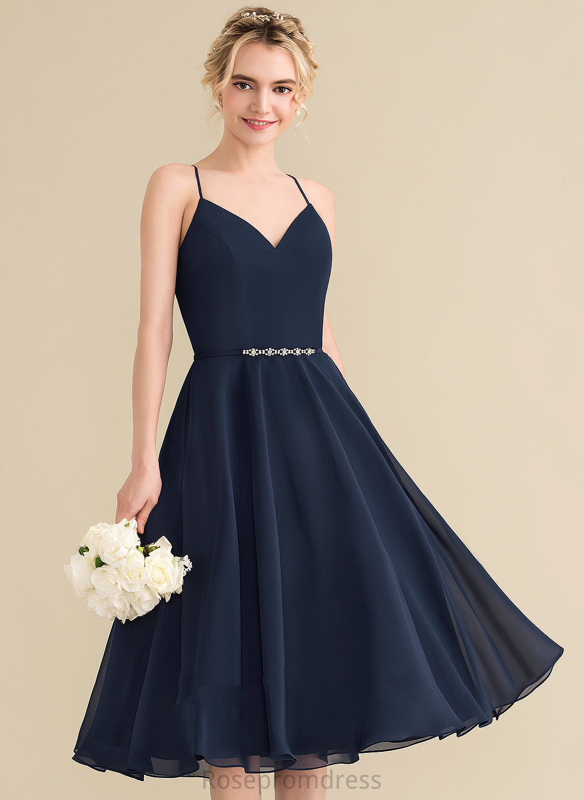 Knee-Length Cadence Dress With Chiffon Sequins Homecoming Dresses A-Line V-neck Homecoming Beading