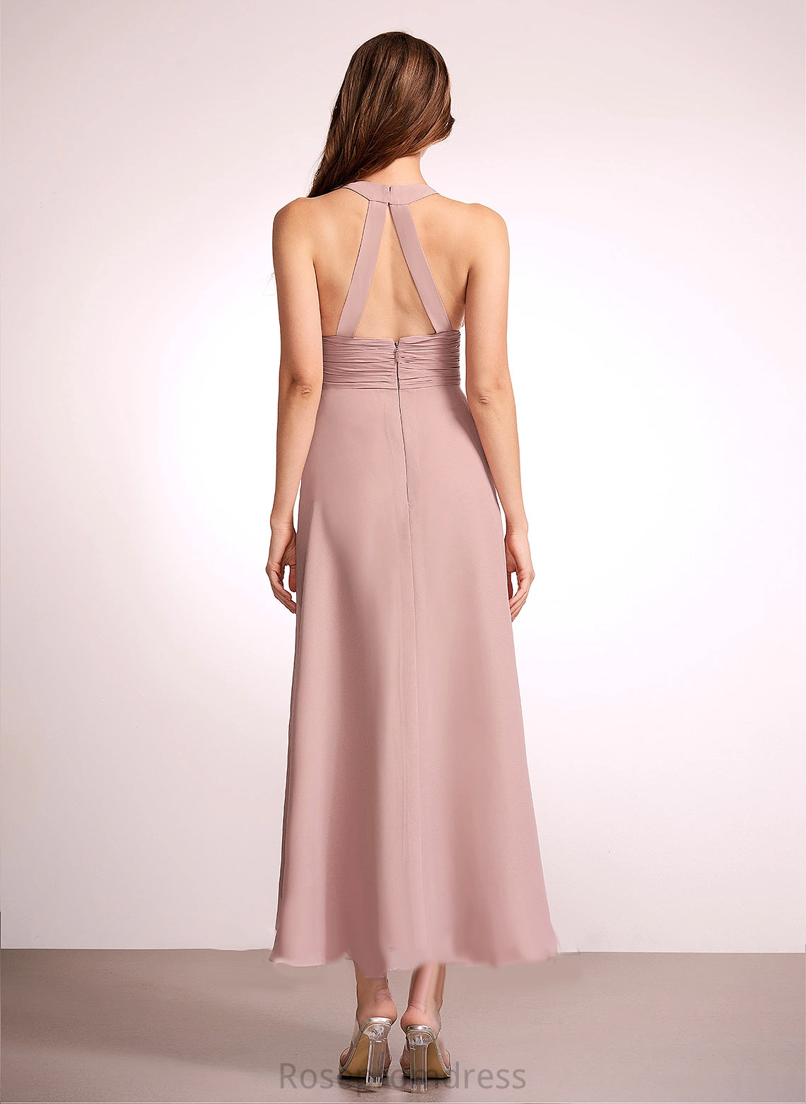 Asymmetrical Fabric V-Neck Neckline A-line Silhouette Length Straps&Sleeves Rachel Natural Waist Sleeveless Floor Length Bridesmaid Dresses